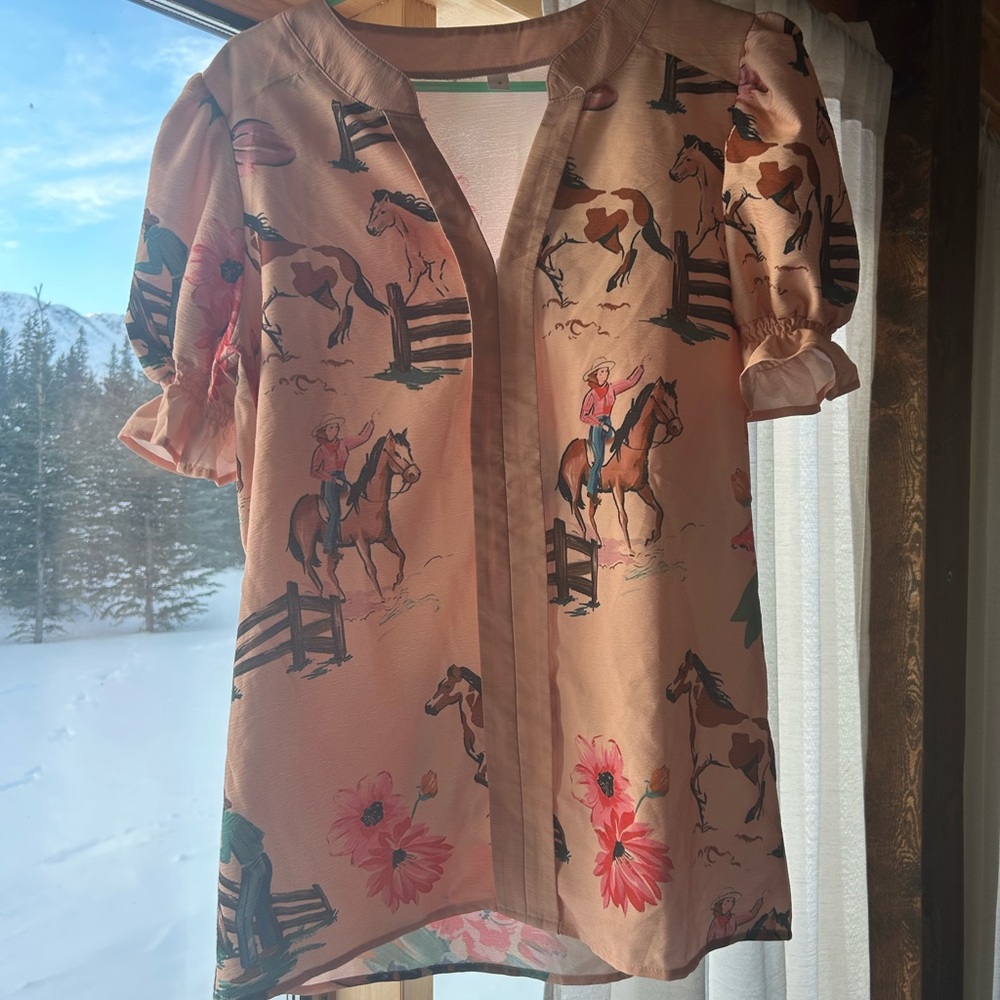 Pink Equestrian Print Blouse